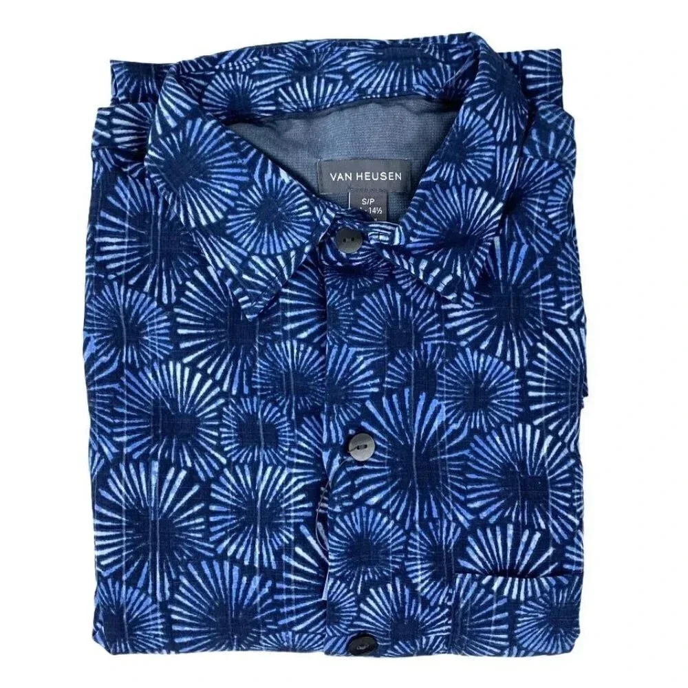 Van Heusen Poly Tropical Print Shirt Sunburst Men's Size S - Picture 5 of 10